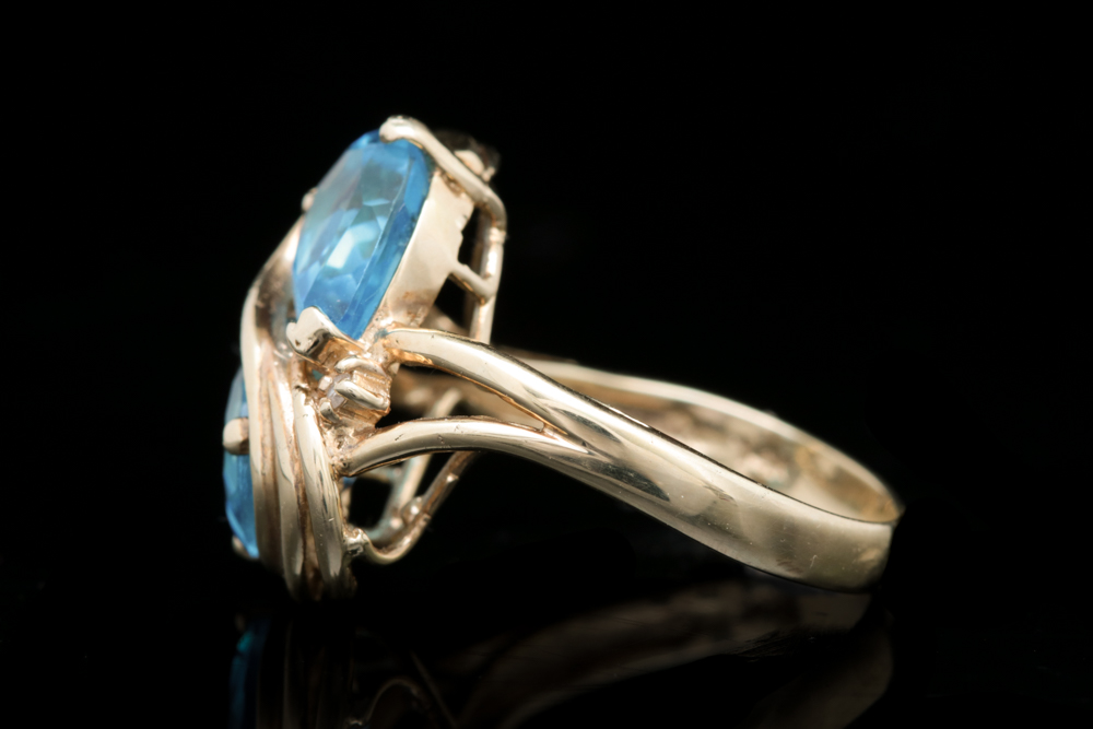 14K Yellow Gold, Blue Topaz and Diamond Ring