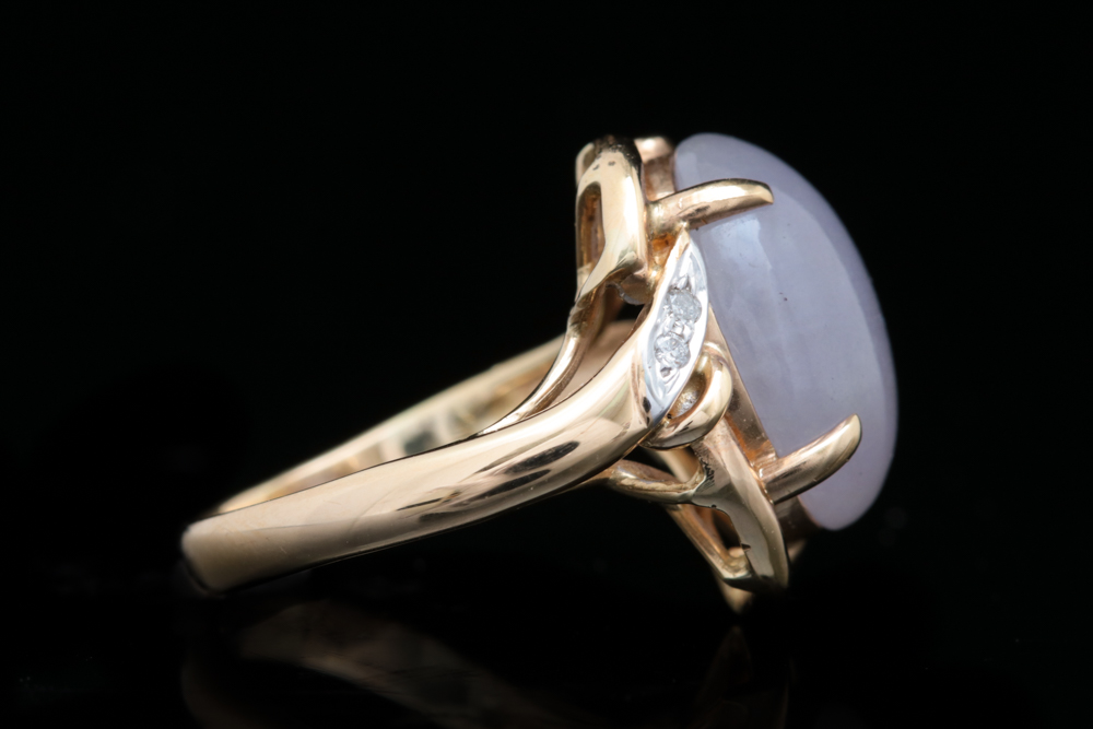 14K Yellow Gold, Purple Jadeite and Diamond Cocktail Ring