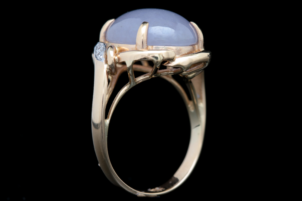 14K Yellow Gold, Purple Jadeite and Diamond Cocktail Ring