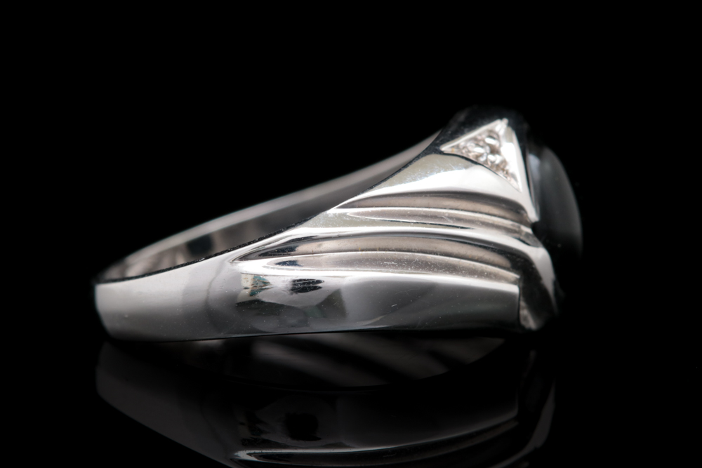 14K White Gold, Black Chalcedony and Diamond Ring