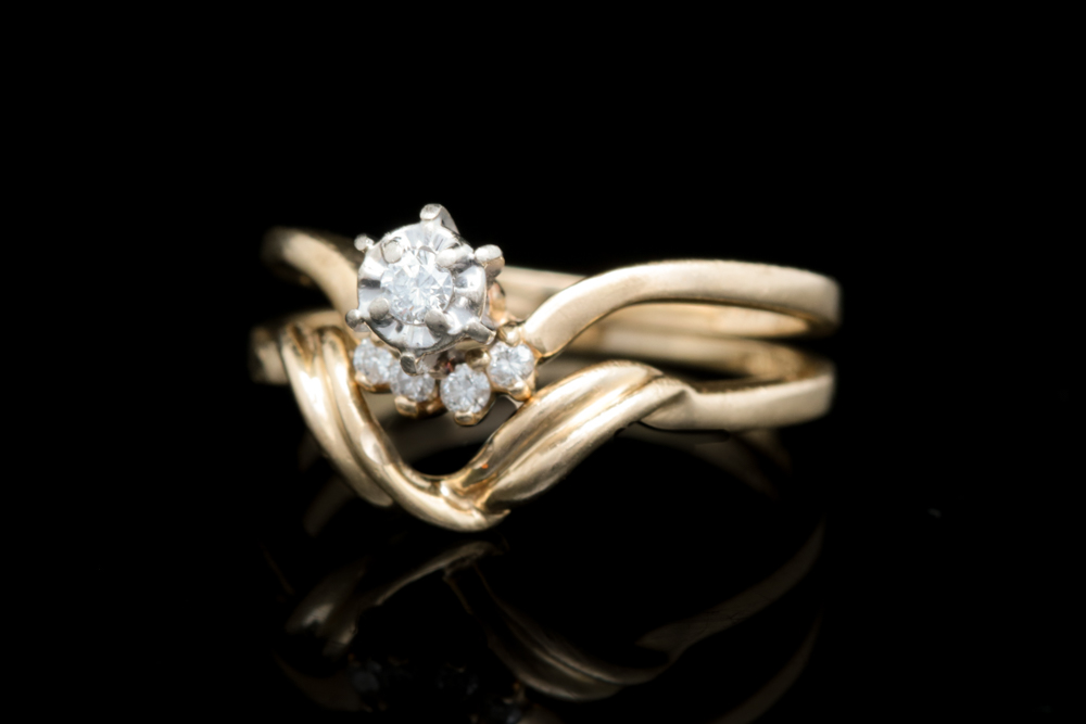 14K Yellow Gold and Diamond Bridal Set