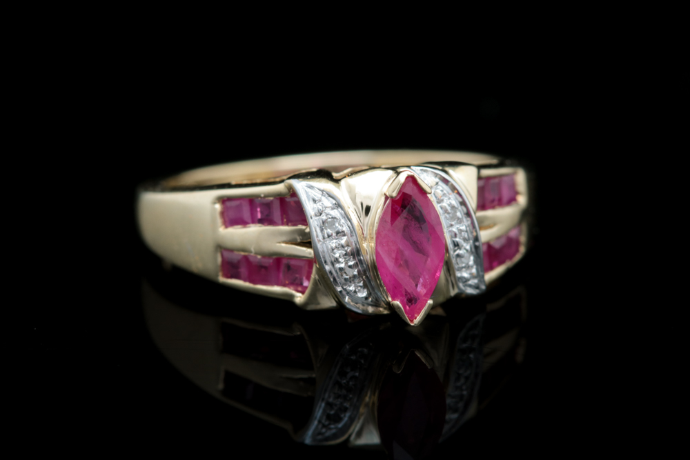 10K Yellow Gold, 1.00 CTW Ruby and Diamond Cocktail Ring