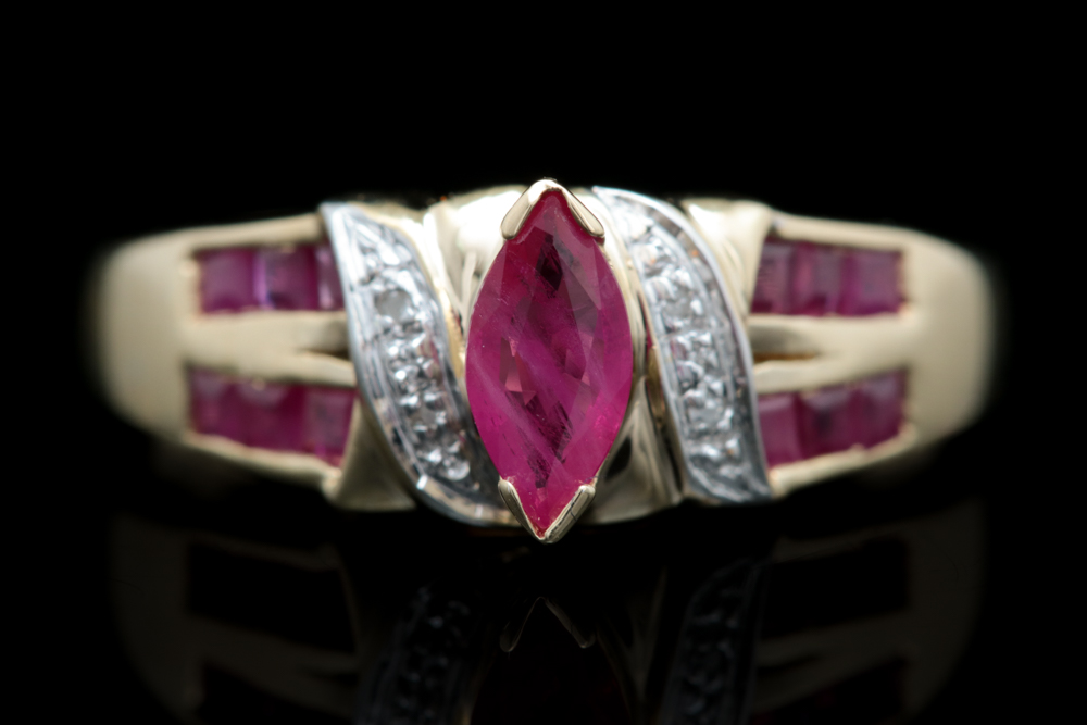 10K Yellow Gold, 1.00 CTW Ruby and Diamond Cocktail Ring