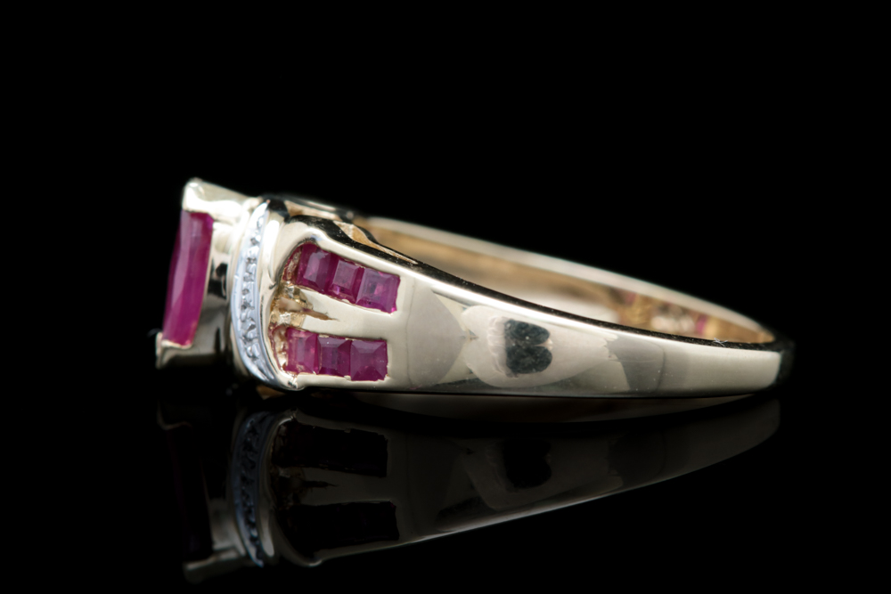 10K Yellow Gold, 1.00 CTW Ruby and Diamond Cocktail Ring