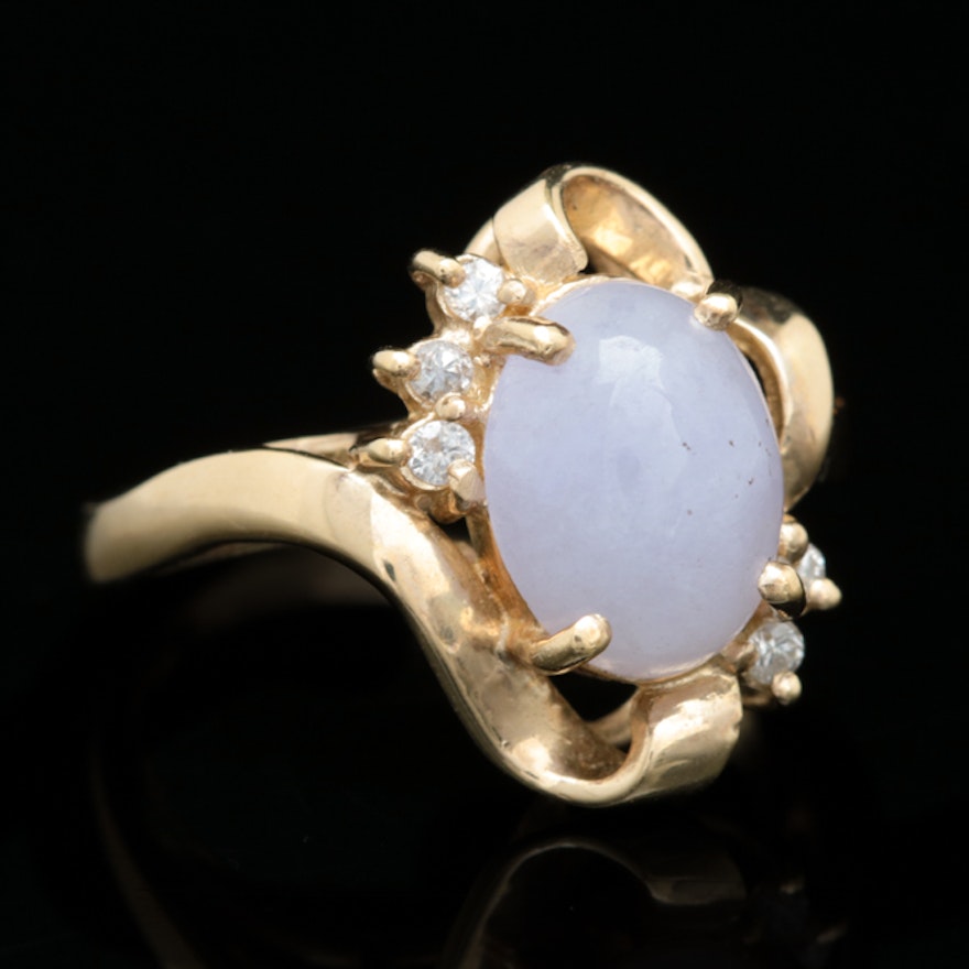 14K Yellow Gold, Purple Jadeite and Diamond Ring