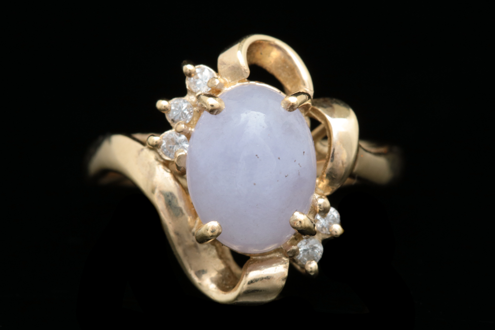 14K Yellow Gold, Purple Jadeite and Diamond Ring