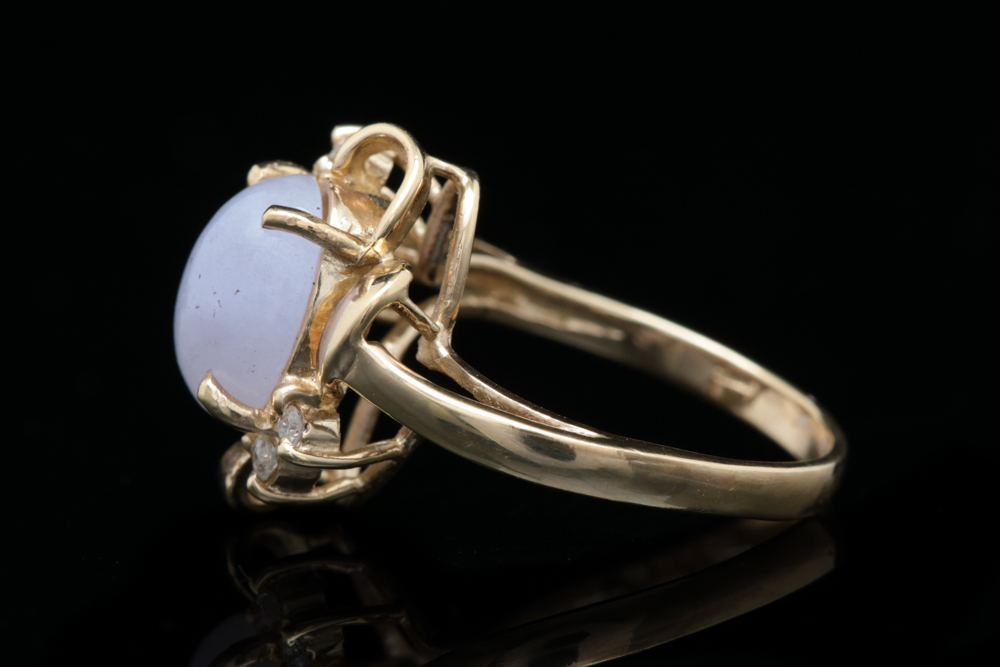 14K Yellow Gold, Purple Jadeite and Diamond Ring