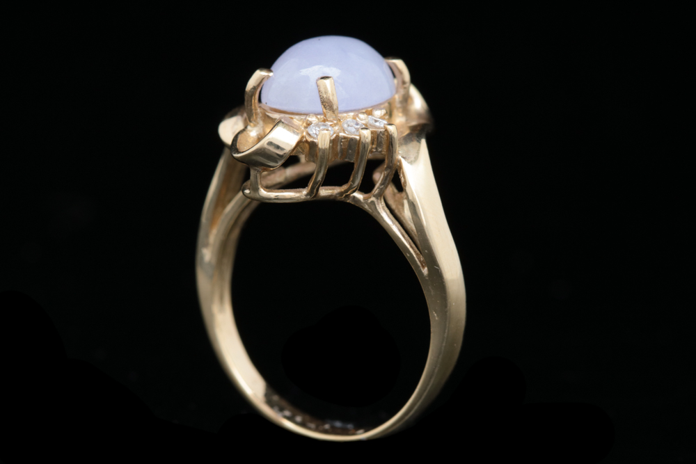 14K Yellow Gold, Purple Jadeite and Diamond Ring