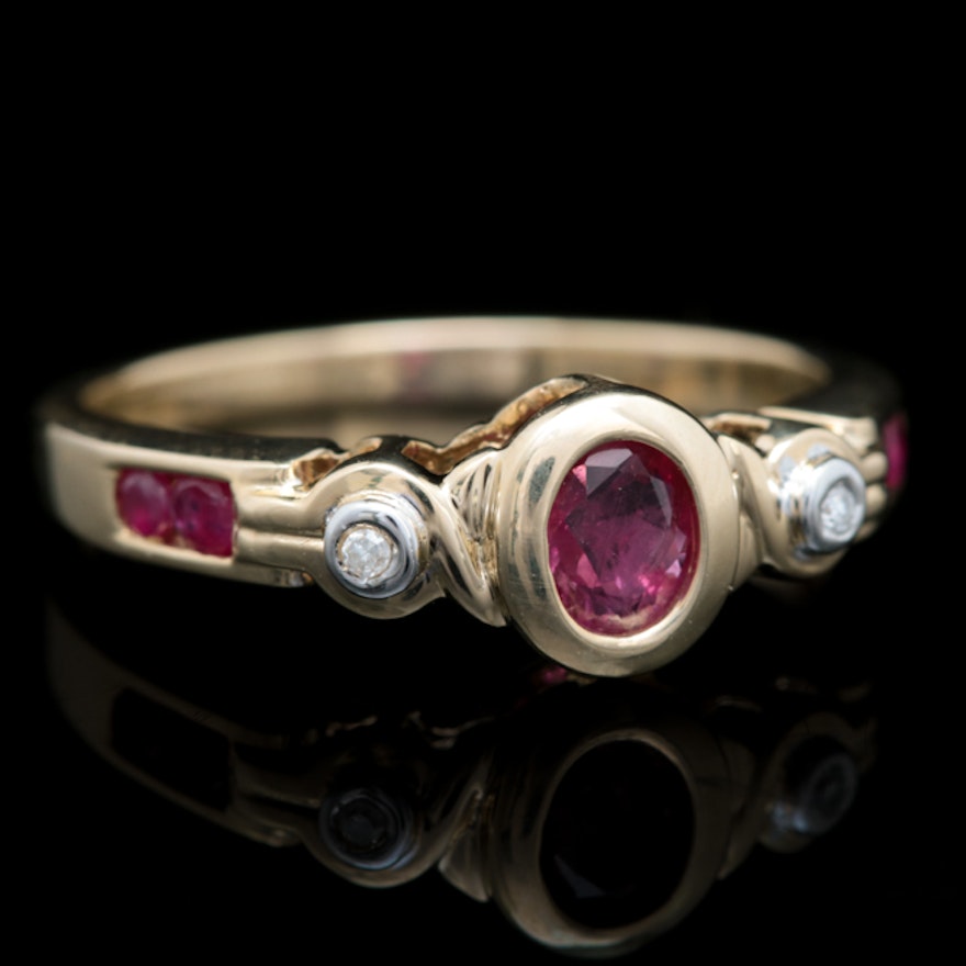 10K Yellow Gold, Ruby and Diamond Ring