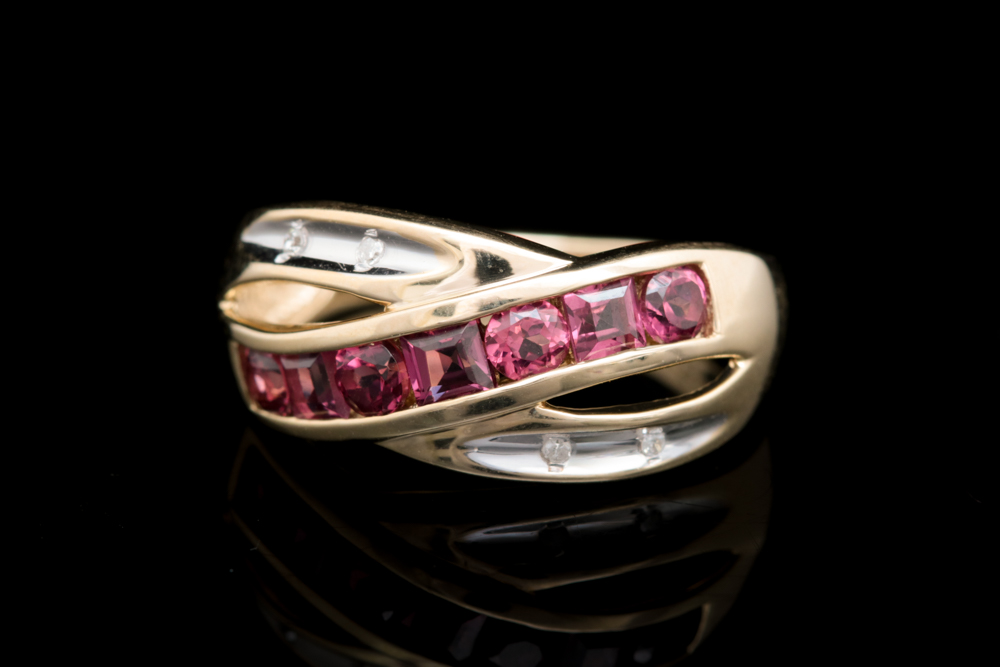 10K Yellow Gold, Garnet and Diamond Ring