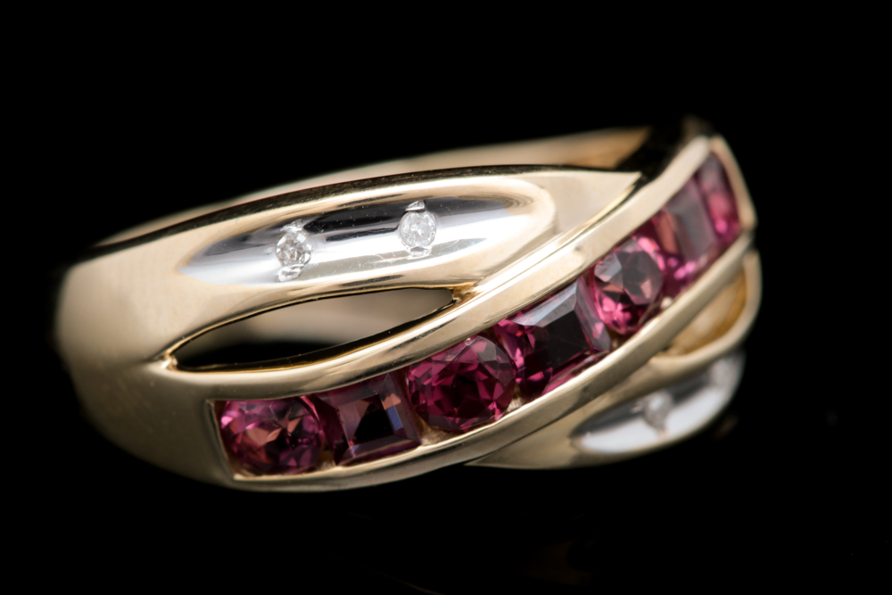 10K Yellow Gold, Garnet and Diamond Ring