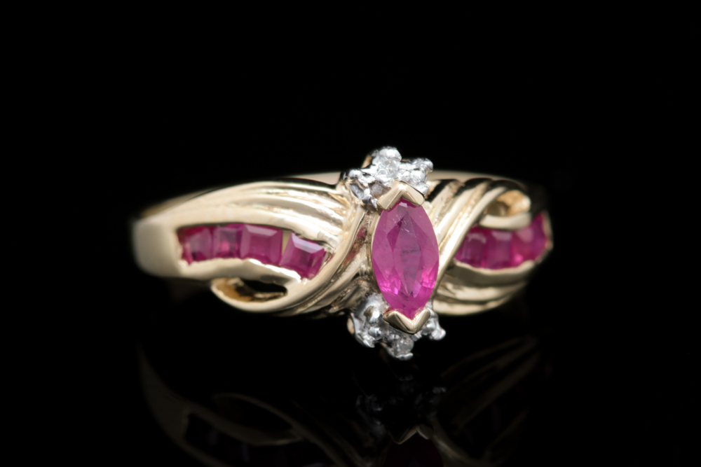 10K Yellow Gold, Ruby and Diamond Cocktail Ring