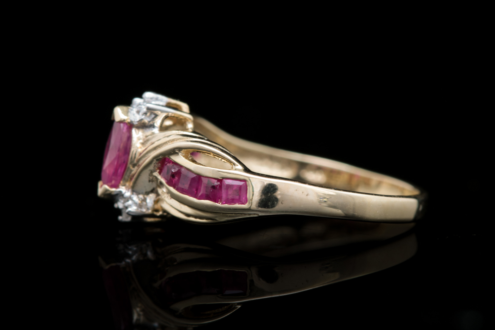 10K Yellow Gold, Ruby and Diamond Cocktail Ring
