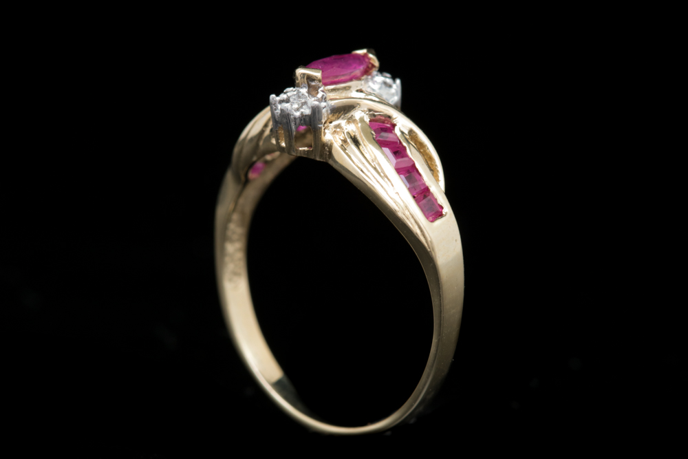 10K Yellow Gold, Ruby and Diamond Cocktail Ring