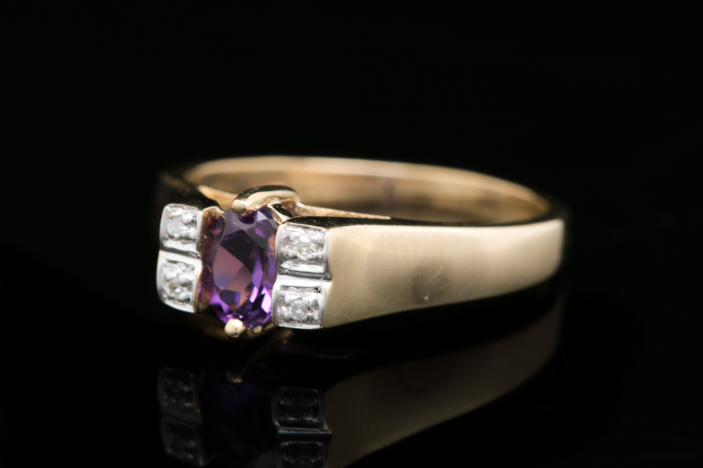10K Yellow Gold, Amethyst and Diamond Cocktail Ring