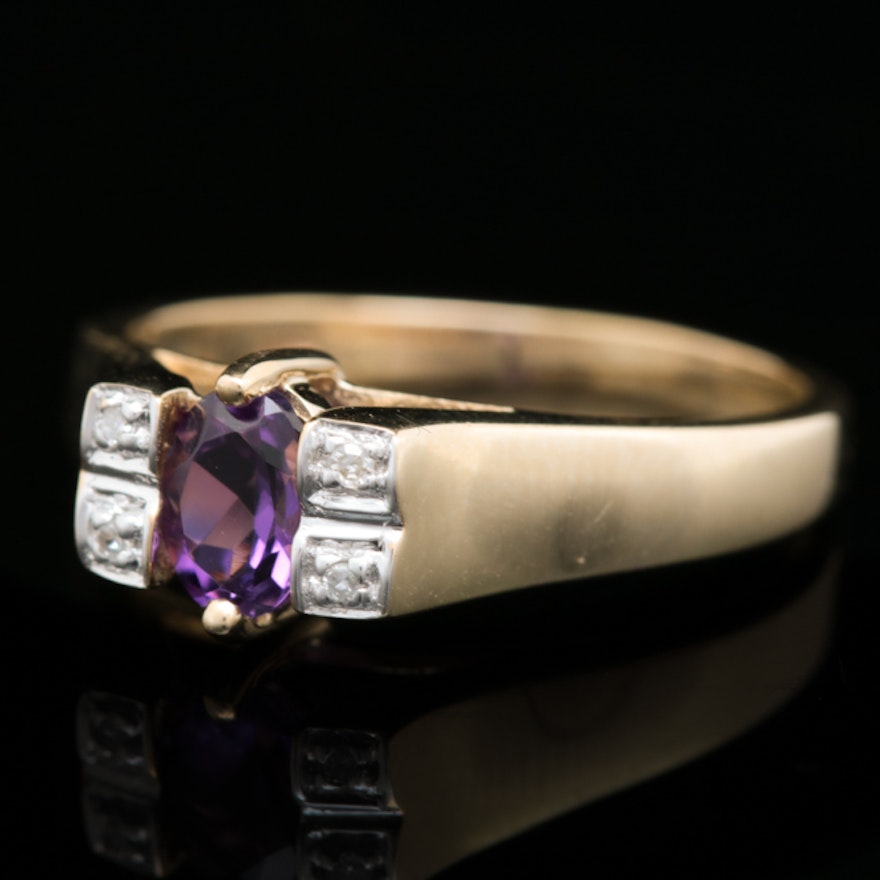 10K Yellow Gold, Amethyst and Diamond Cocktail Ring