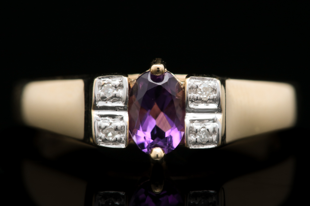 10K Yellow Gold, Amethyst and Diamond Cocktail Ring