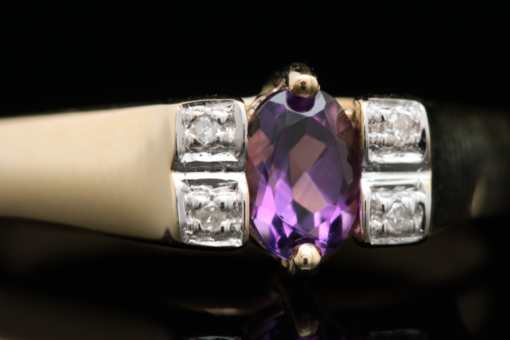 10K Yellow Gold, Amethyst and Diamond Cocktail Ring