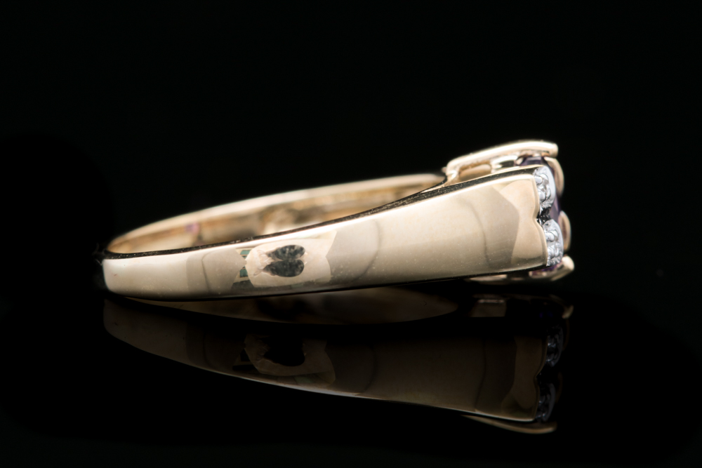 10K Yellow Gold, Amethyst and Diamond Cocktail Ring