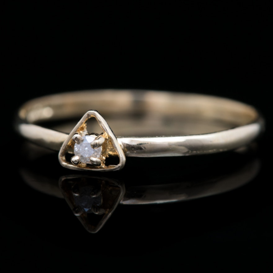 14K Yellow Gold and Diamond Solitaire Ring