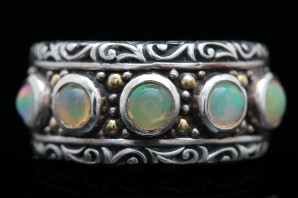 Robert Manse Sterling Silver, 18K Yellow Gold and Opal Ring