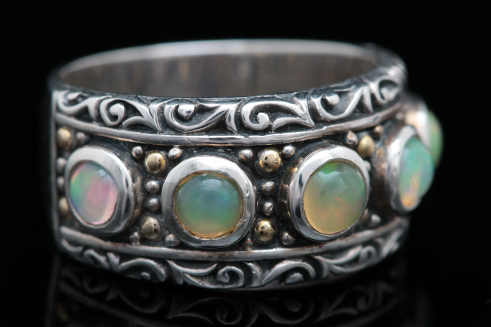 Robert Manse Sterling Silver, 18K Yellow Gold and Opal Ring