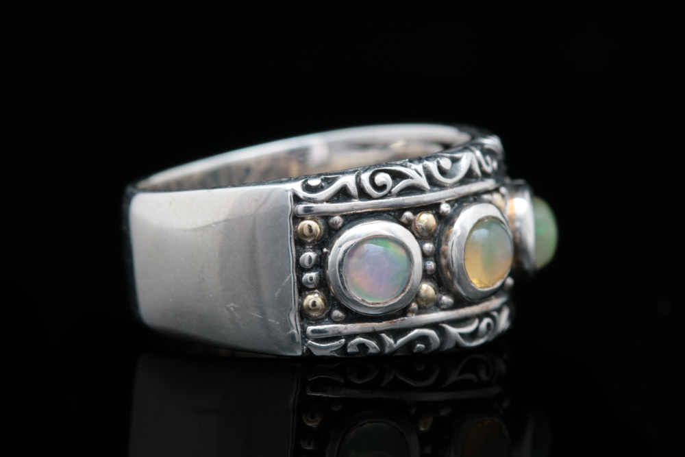 Robert Manse Sterling Silver, 18K Yellow Gold and Opal Ring