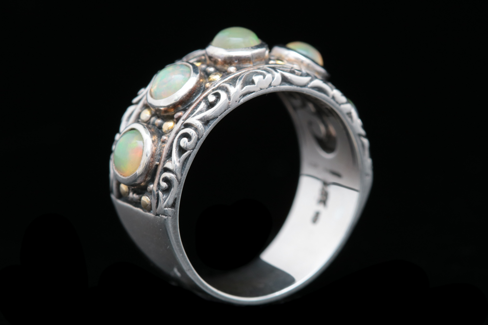 Robert Manse Sterling Silver, 18K Yellow Gold and Opal Ring