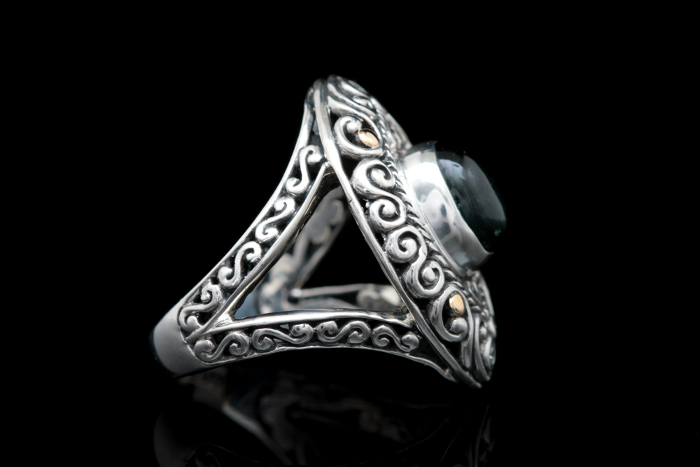 Robert Manse Sterling Silver, 18K Yellow Gold, Green Tourmaline and Diamond Ring