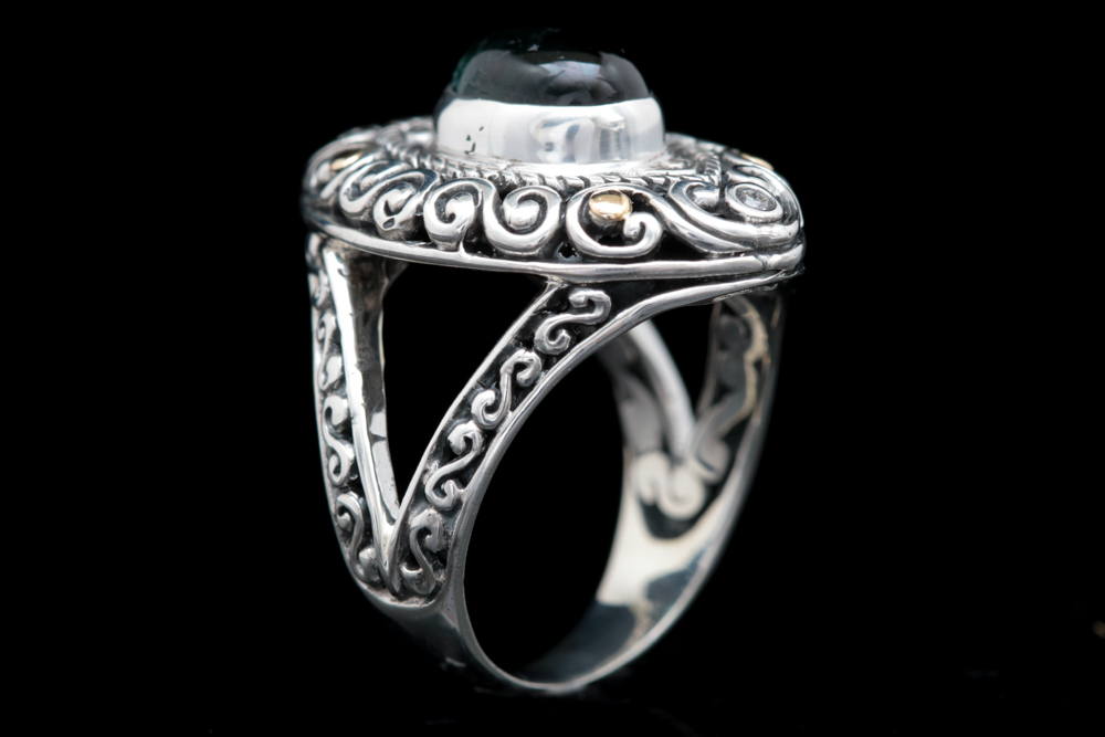 Robert Manse Sterling Silver, 18K Yellow Gold, Green Tourmaline and Diamond Ring