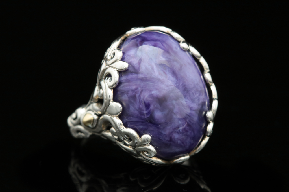 Robert Manse Sterling Silver, 18K Yellow Gold and Charoite Ring