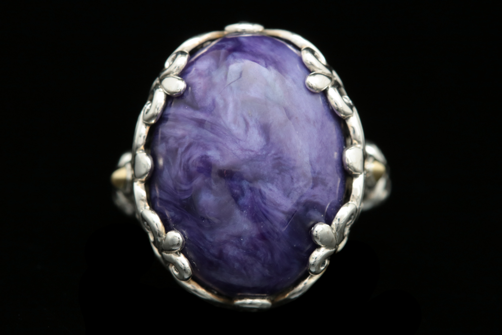 Robert Manse Sterling Silver, 18K Yellow Gold and Charoite Ring
