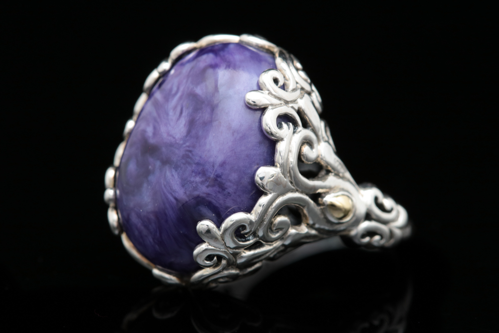 Robert Manse Sterling Silver, 18K Yellow Gold and Charoite Ring