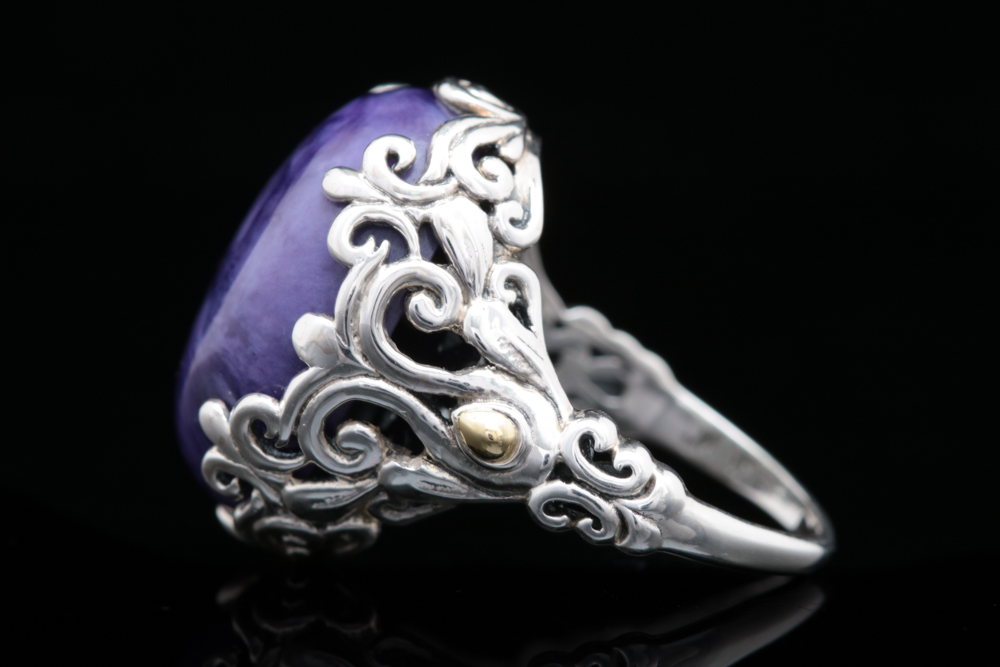 Robert Manse Sterling Silver, 18K Yellow Gold and Charoite Ring