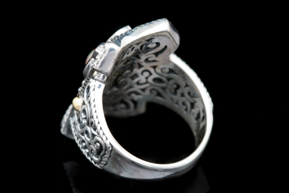 Robert Manse Sterling Silver, 18K Yellow Gold, Opal and Rhodolite Garnet Ring