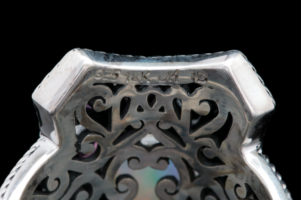 Robert Manse Sterling Silver, 18K Yellow Gold, Opal and Rhodolite Garnet Ring