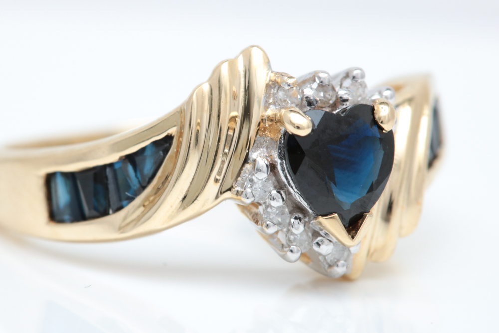 10K Yellow Gold, Blue Sapphire and Diamond Cocktail Ring