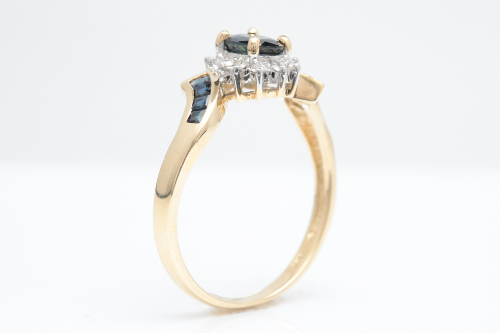 10K Yellow Gold, Blue Sapphire and Diamond Ring