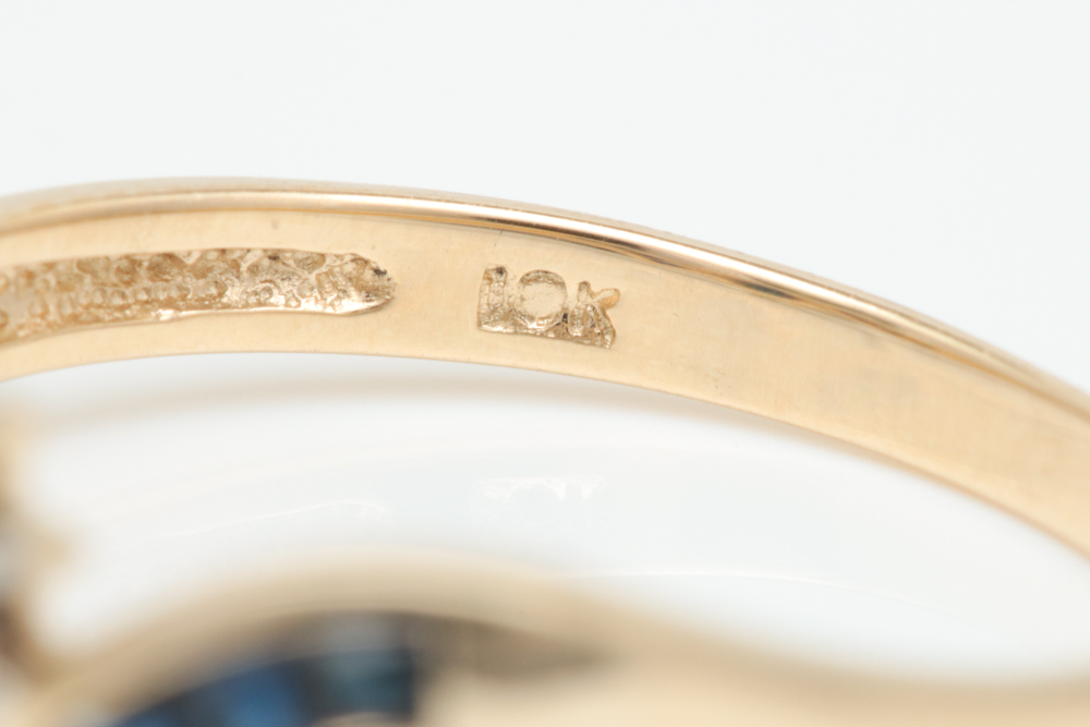 10K Yellow Gold, Blue Sapphire and Diamond Ring