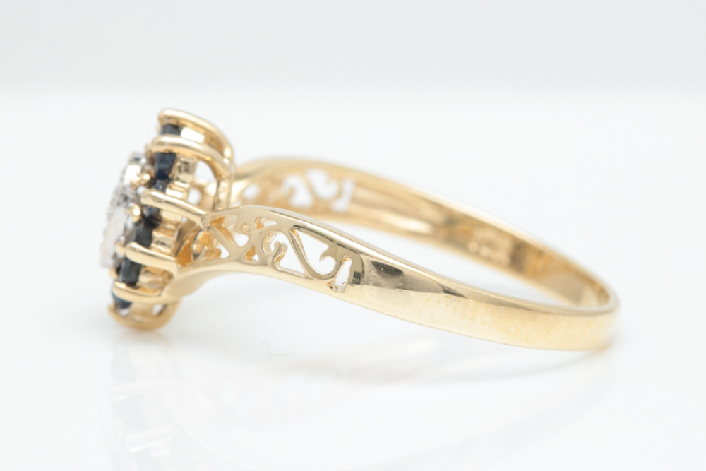 10K Yellow Gold, Blue Sapphire and Diamond Ring