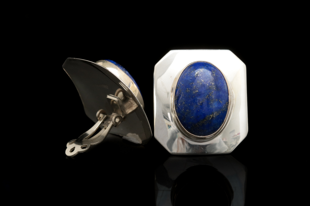 Sterling Silver and Lapis Lazuli Clip On Earrings