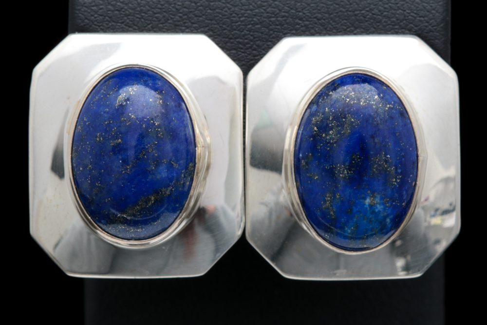 Sterling Silver and Lapis Lazuli Clip On Earrings
