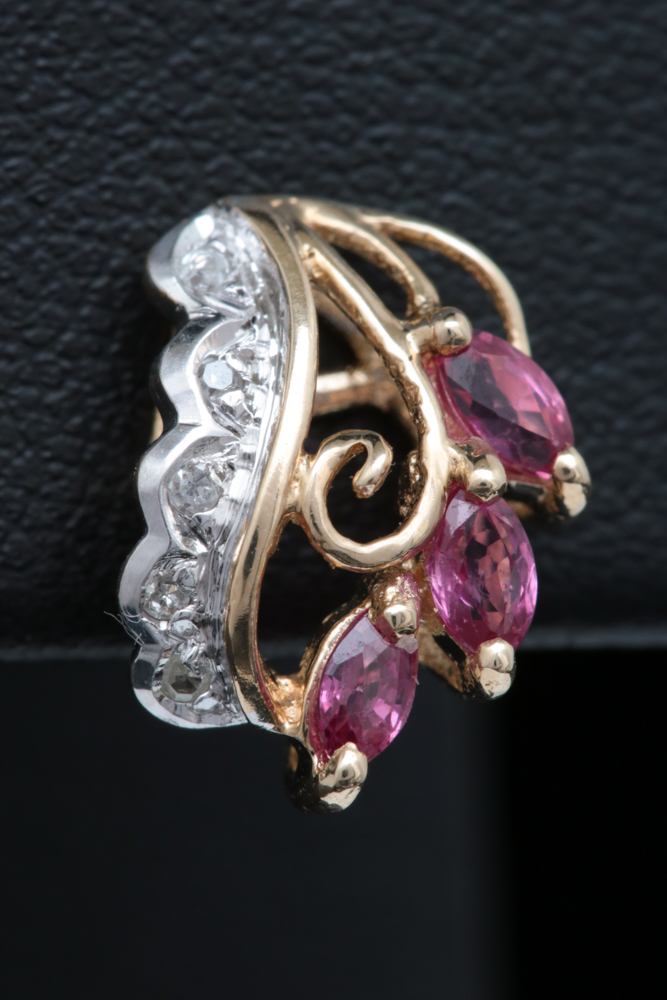 14K Yellow Gold, Ruby and Diamond Drop Earrings