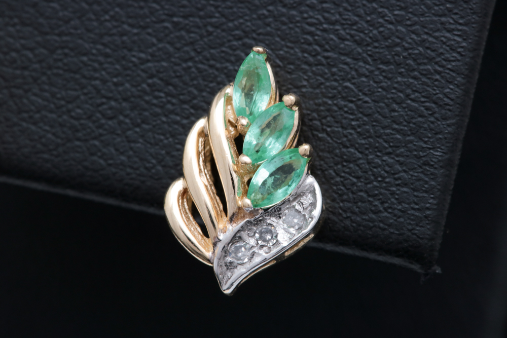 14K Yellow Gold, Emerald and Diamond Drop Earrings