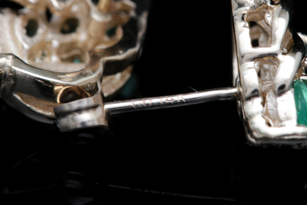 14K Yellow Gold, Emerald and Diamond Drop Earrings