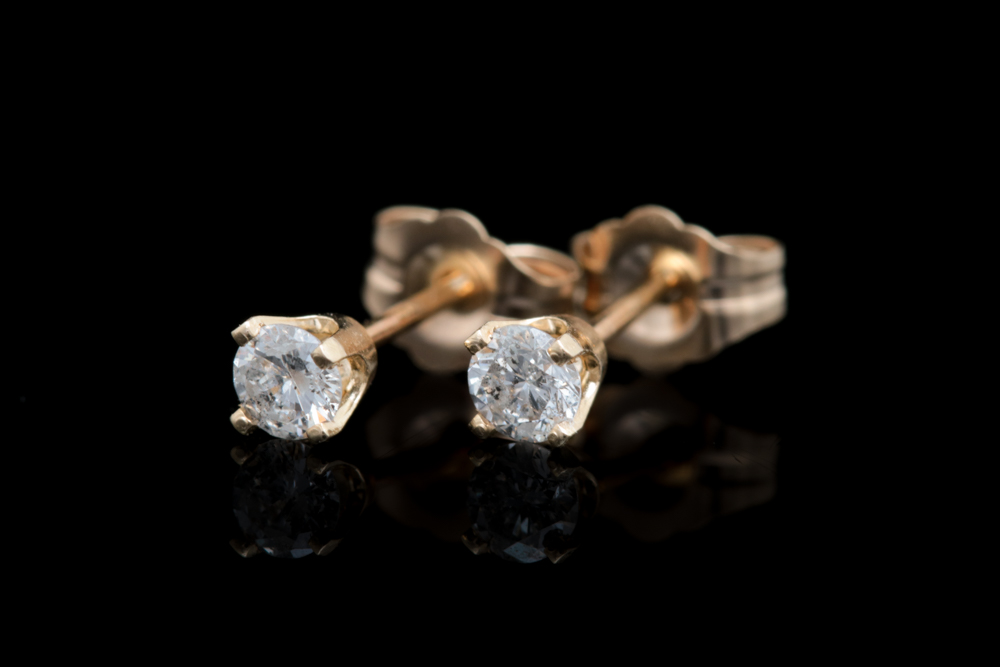 14K Yellow Gold and Diamond Stud Earrings