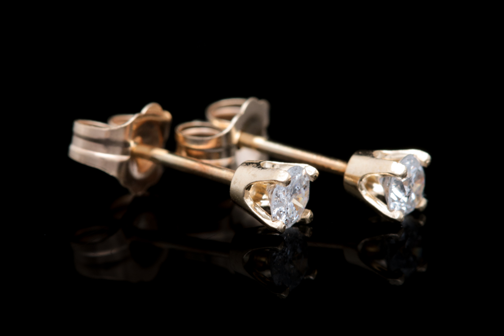 14K Yellow Gold and Diamond Stud Earrings