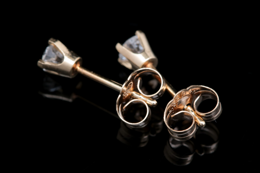 14K Yellow Gold and Diamond Stud Earrings