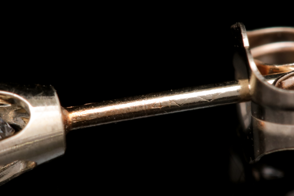 14K Yellow Gold and Diamond Stud Earrings