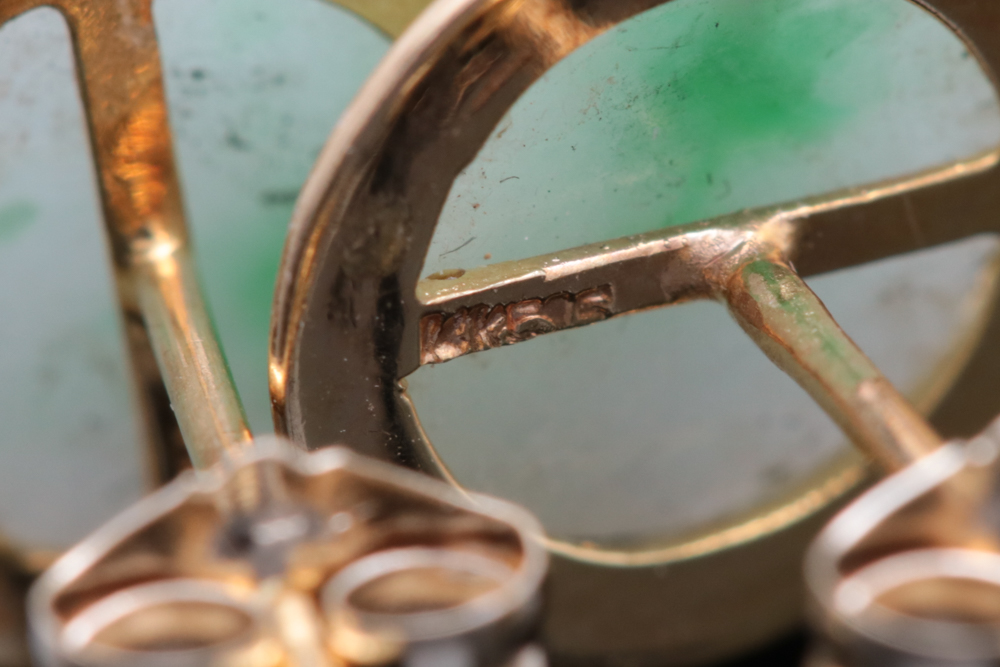 14K Yellow Gold and Green Nephrite Stud Earrings